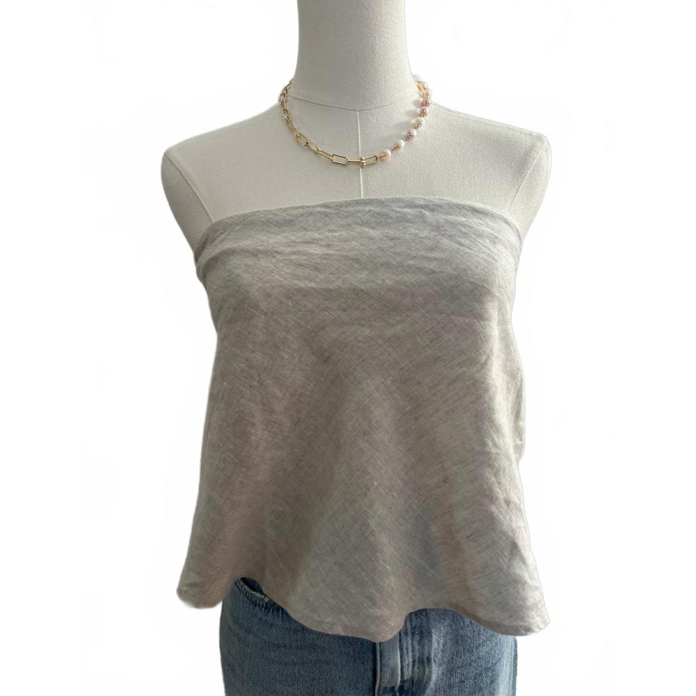 NEW BY TOGETHER women's linen strapless top in beige